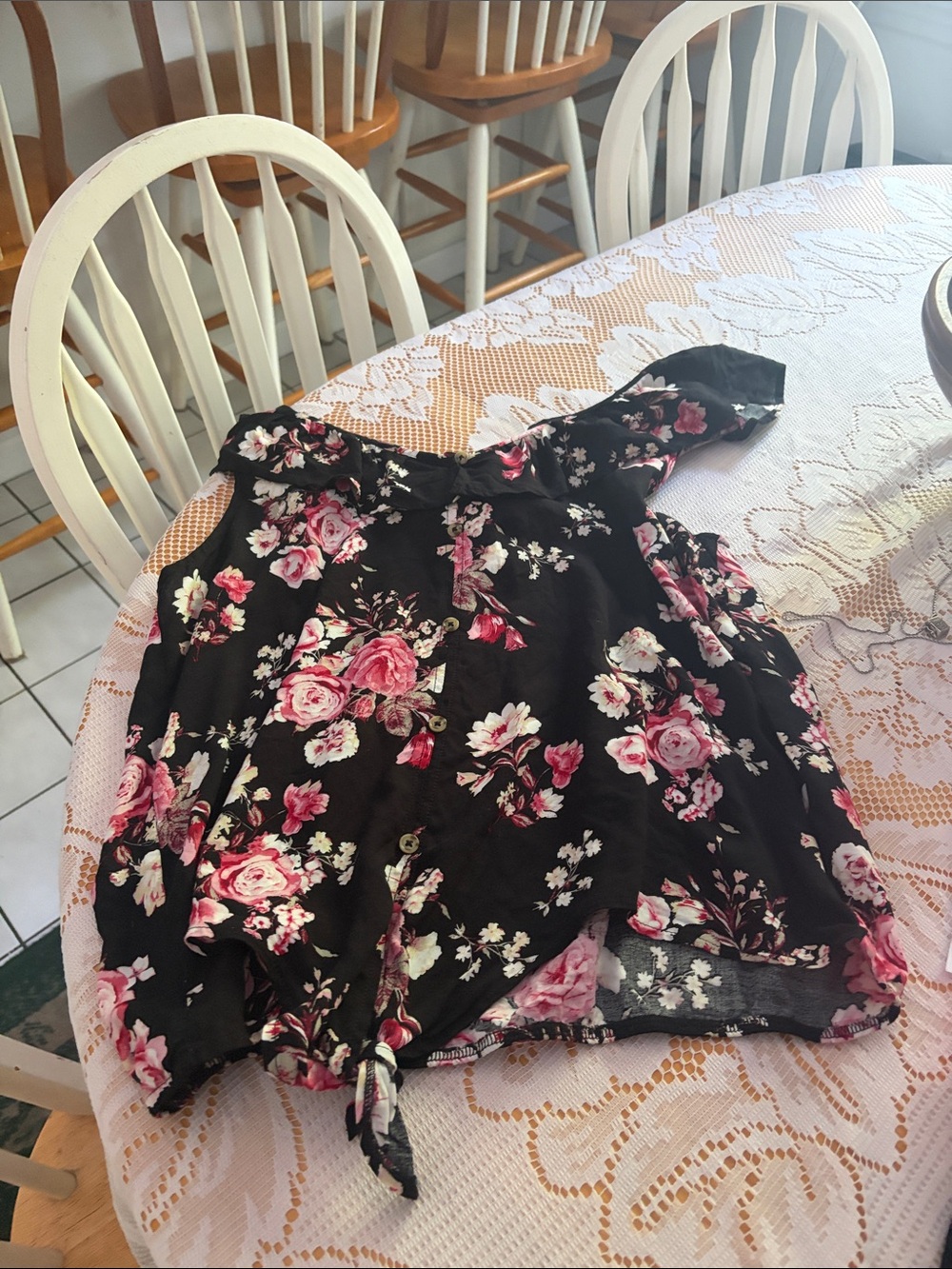 No Boundaries Black Floral Off-Shoulder Tie-Front Camisole